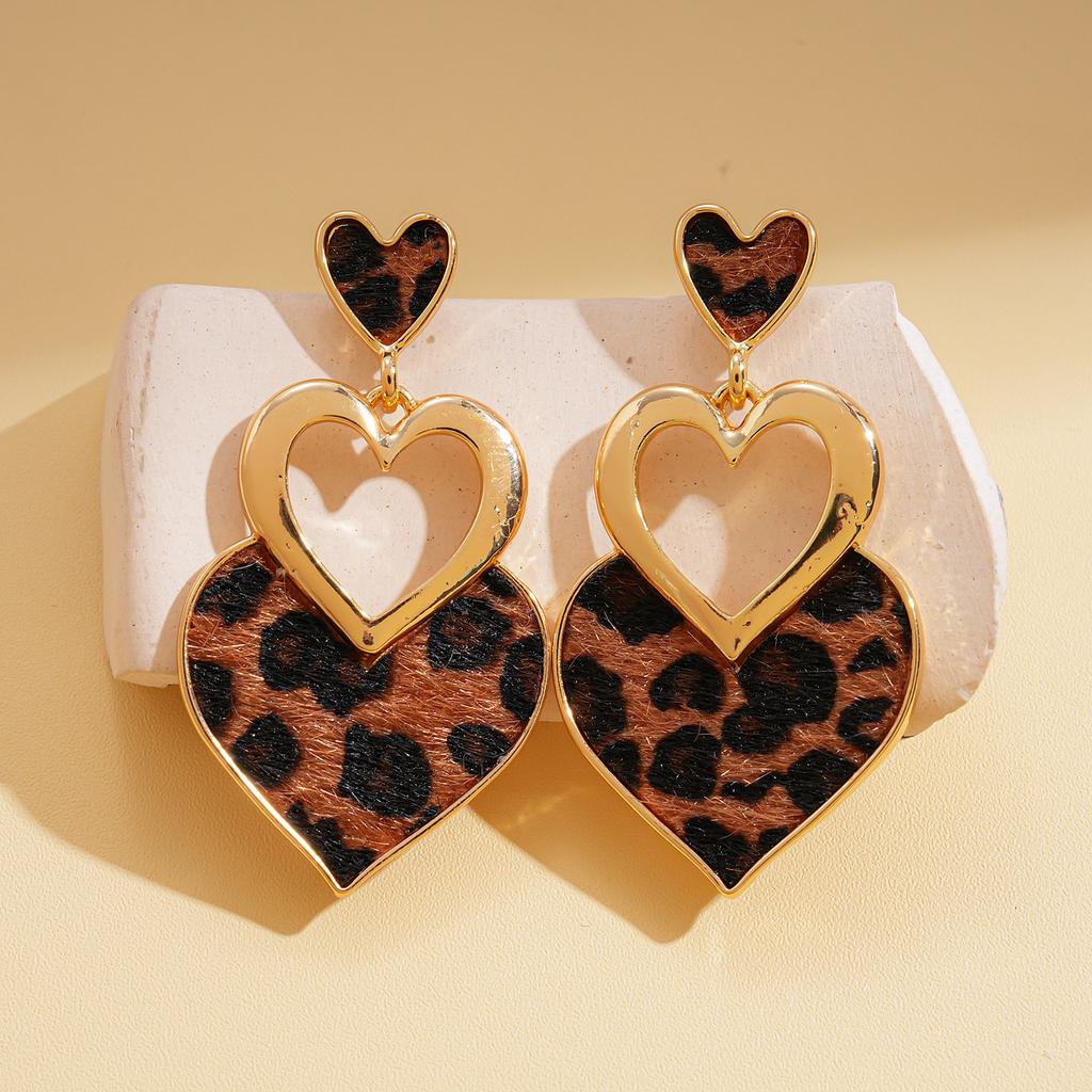 Leopard Print Geometric Rhombus Love Fan Earrings Maillard Earrings