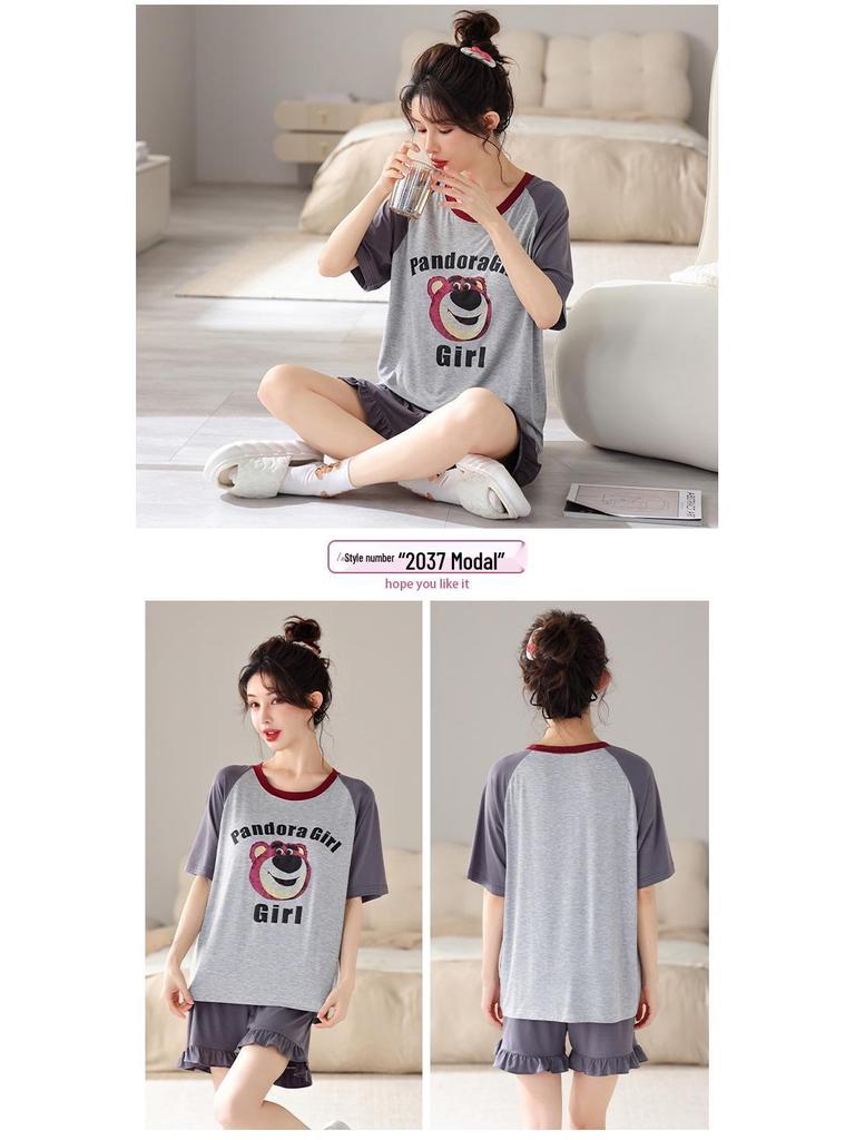 Women's Plus Size Short Sleeve Modal Cotton Pajama Set - Lightweight and Suitable for Outdoor Wear