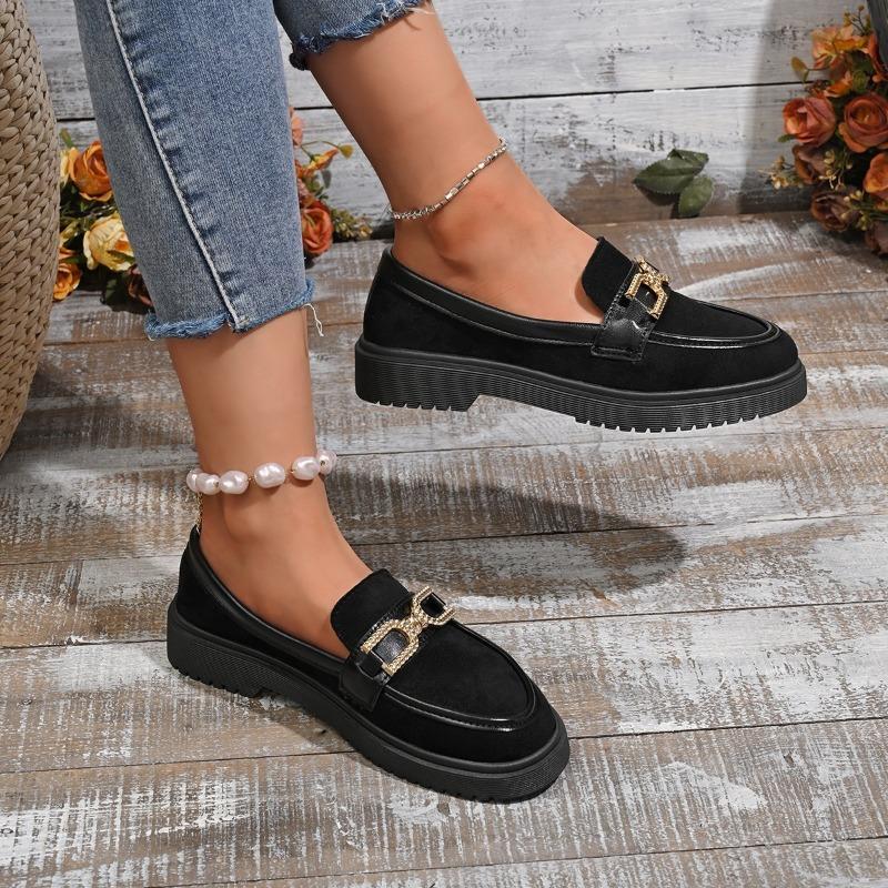 Thick-soled Women's British Small Leather Shoes Women's Autumn New Retro Metal Buckle One-pedal Thick-heeled Single Shoes