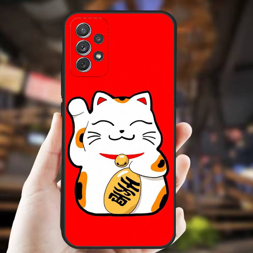 Cartoon Lucky Cat Phone Case For Samsung S25,S24,S21,S22,S23,S30,Ultra,S20,Plus,Fe,Lite,Note,10,9,5G Black Cover