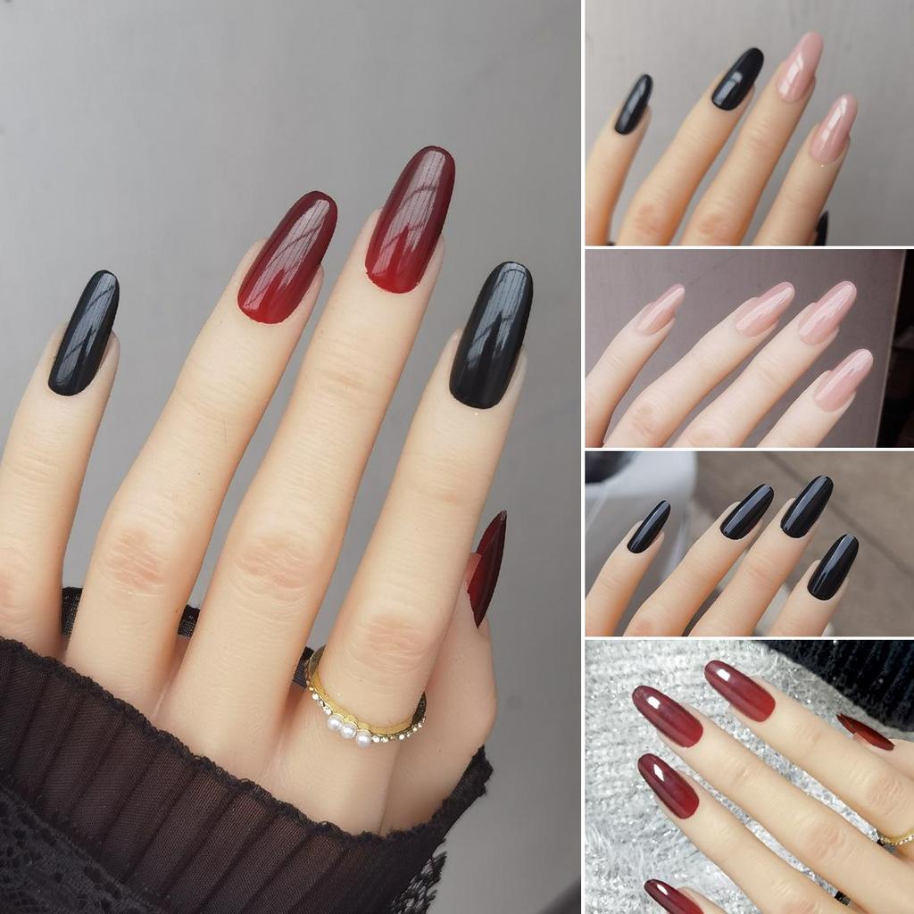 Nuovi Adesivi per Unghie Ovali Indossabili: Popolari Bianchi, Colori Solidi e a Contrasto, Manicure Versatile in XS/S/M/L, Lunghezza Media-Lunga.