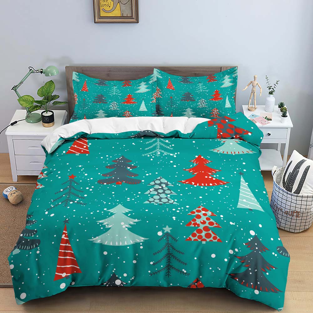 3D Christmas King Queen Duvet Cover Set Kids Cartoon Merry Christmas Red Quilt Cover 2/3pcs Polyester Beddings Set Single Double