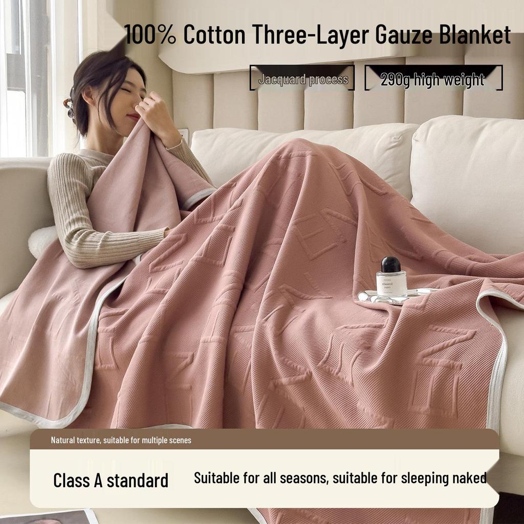 Class A Pure Cotton Three-Layer Gauze Blanket: Summer Cool, All-Season Jacquard Nap & Air Conditioning Quilt