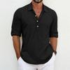 European American Men's Plus Size Solid Color Lapel Lining Fashionable Sleeve Loop Shirt Top Men's Top