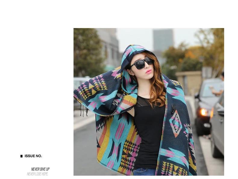 Bohemian Ethnic Toggle Hooded Cape Shawl - Thick Warm Imitation Cashmere for Women