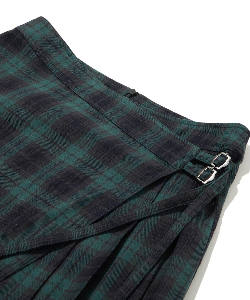 Penfield Cotton Check Pleated Skirt Green_Fs1Ws20F