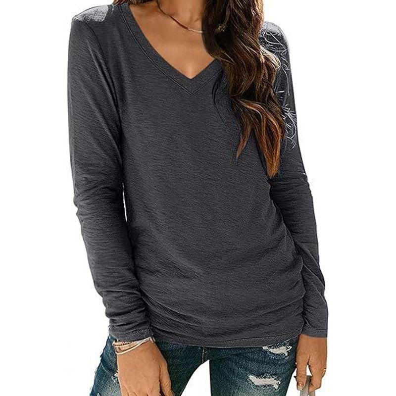 

2024V Collar Long Sleeved WOMEN S T-shirt Black Gray L