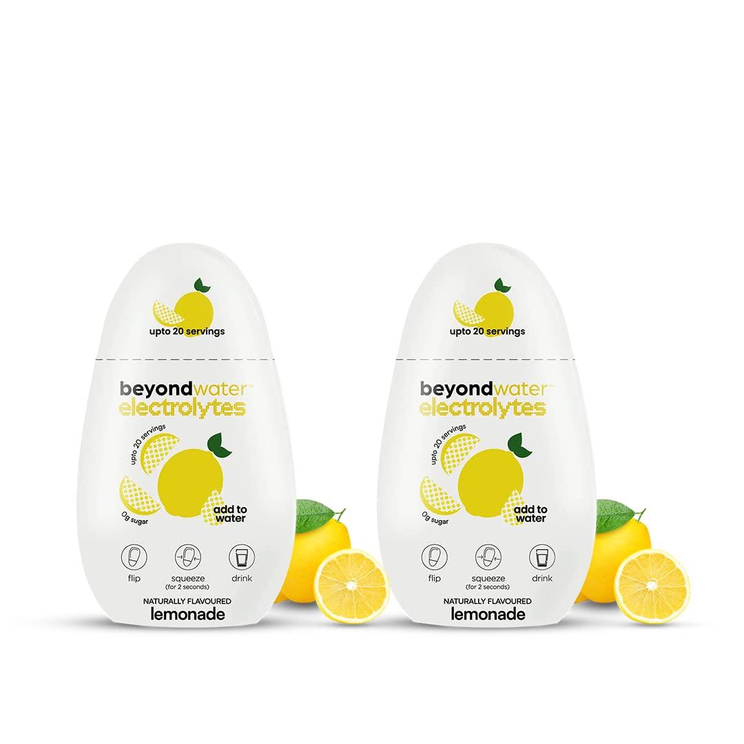 BEYOND WATER Lemonade Electrolytes Water Drops - Pack Of 2 With 20 Servings Each|Instant Fruit Immunity Boosting Drink Mix, 10+ Vitamins &
