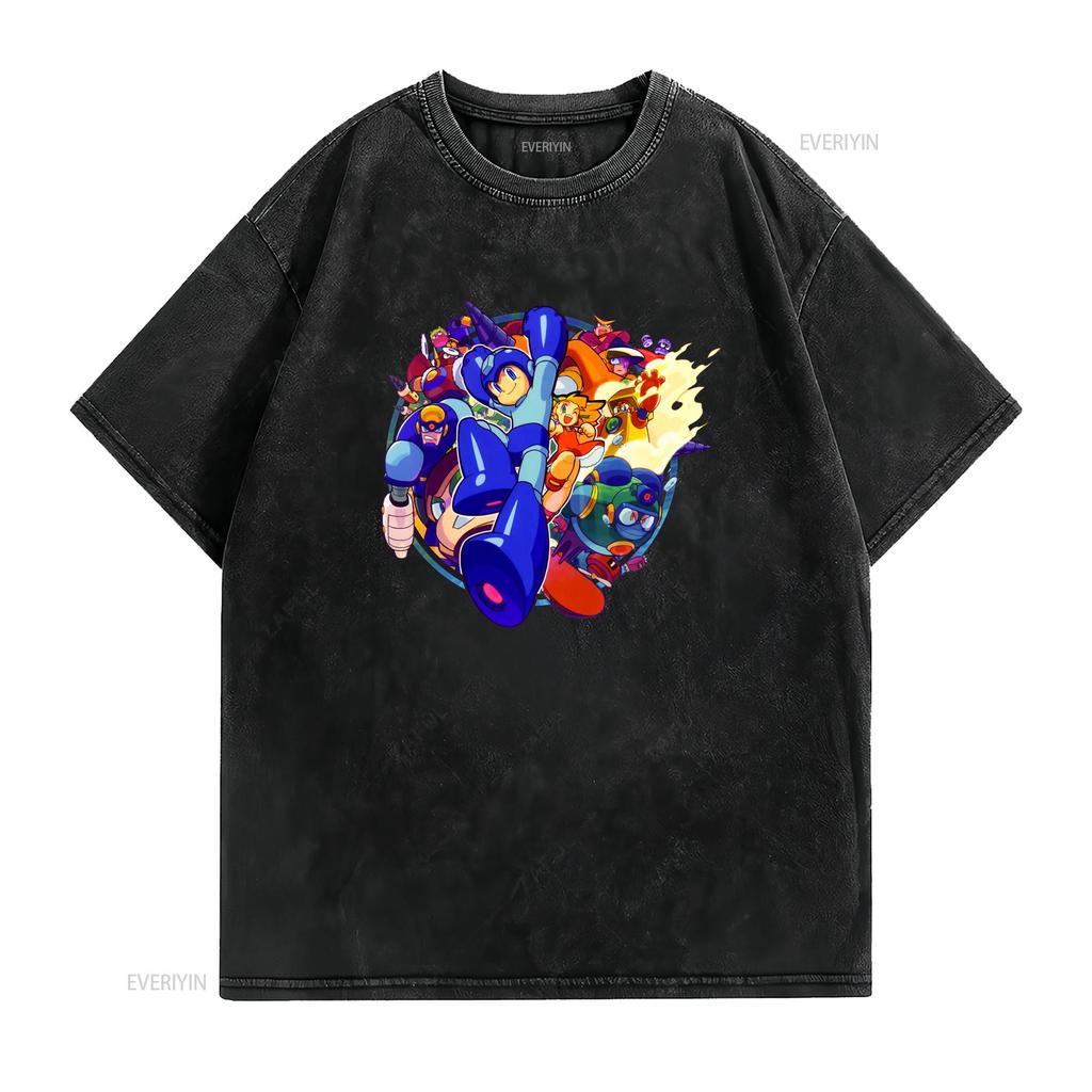 Mega Boy Rockman Collage Kunst Premium T-Shirt Japan Klassisches Spiel Vintage Gewaschen Bequem Streetwear Stilvoll Vielseitig homme