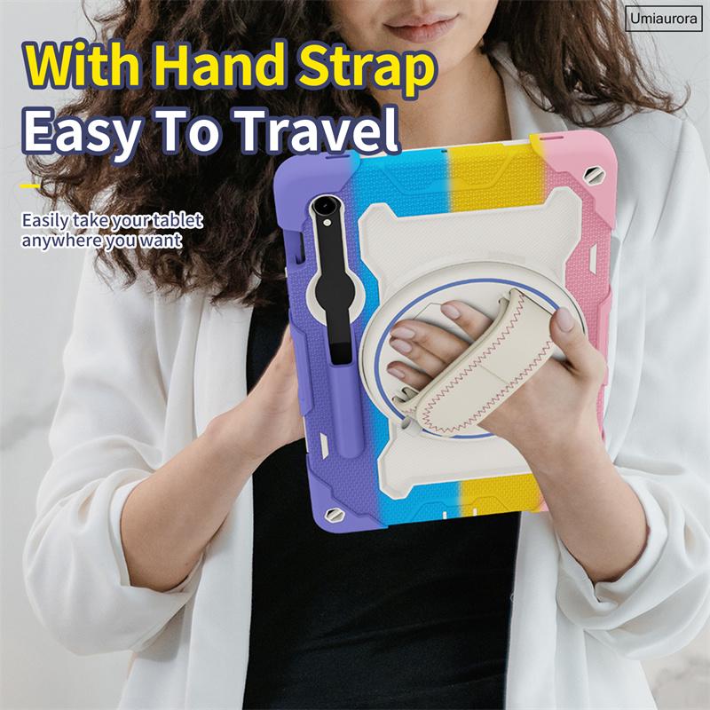 For Samsung Tab S7 S8 S9 FE Plus S10 Ultra SM-X920 12.4" SM-X820 X610 X520 Shockproof Stand Strap Tablet Case Rugged Cover Funda