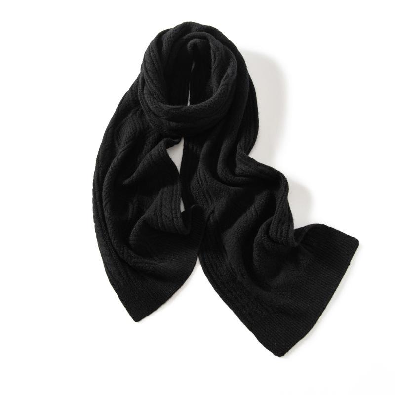 Women s Solid Color Cable Knit Cashmere Scarf - Warm, Fashionable, Thickened, and Versatile Neck Warmer. чёрный