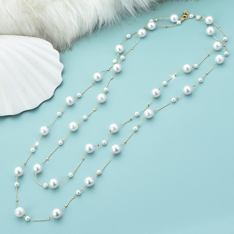 Long Pearl Fashion Necklace For Women With Wave Design For Winter Fashion Accessories