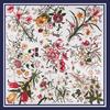 POBING Twill Silk Scarf Women Flowers Print Square Scarves Large Bandana Luxury Kerchief Hijab Scarf Female Foulards 130CM