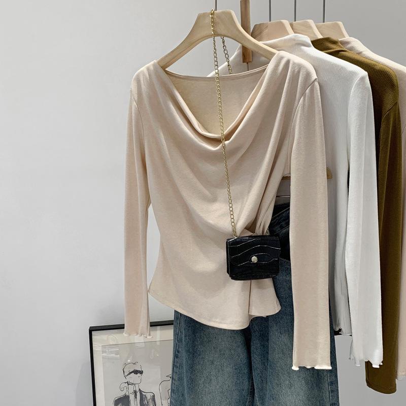 Chic Drape Neck T-shirt: Autumn/Winter 2025 Korean Style Bestseller Extra Large