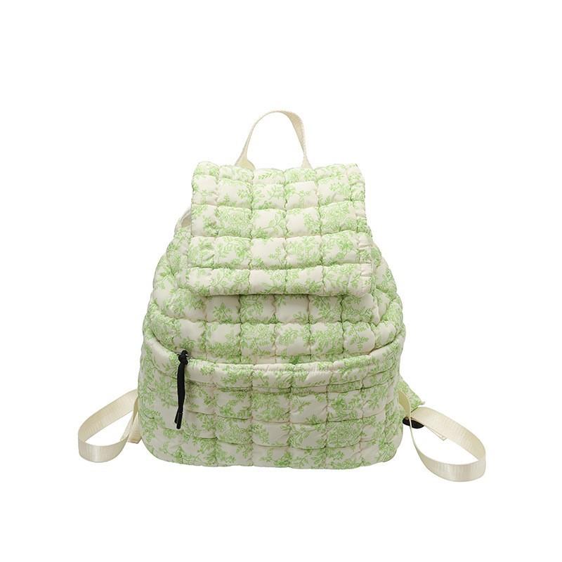 Down Pleated Backpack Women's Bag Cross-border Cloud New Large-capacity Simple Plaid Puff