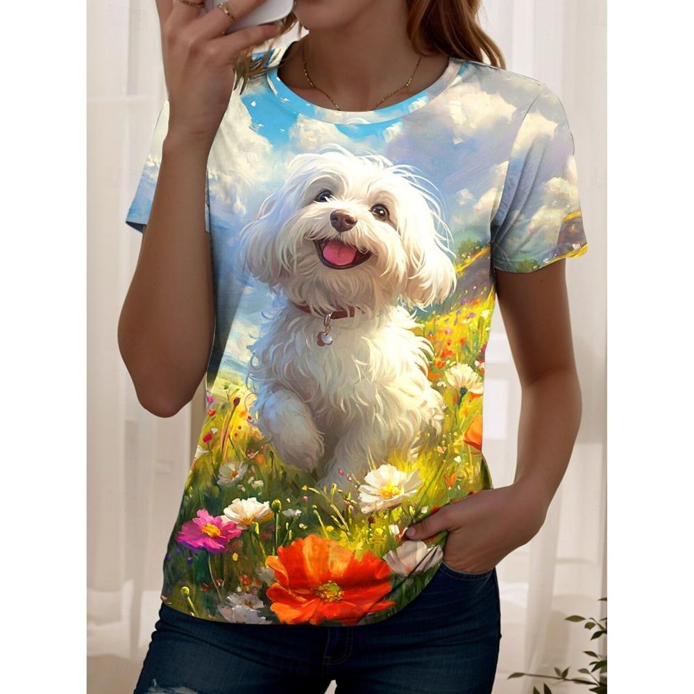 Women  Cat Graphic Animal Stylish Classic Casual Short Sleeve Crew Neck Regular Tops Daily Weekend Print