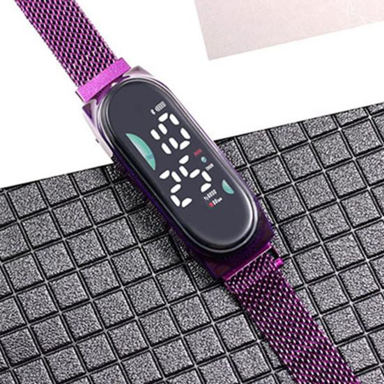 LED-Digitaluhr, wasserdicht, Magnet, Edelstahllegierung, Touchscreen, lesbares Zifferblatt, hohe Genauigkeit, langes Zifferblatt, batteriebetriebene Unisex-Sportarmbanduhr