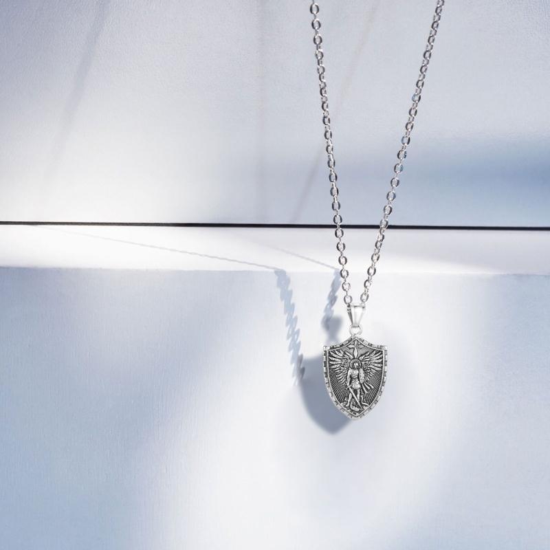 Stainless Steel Pendant Necklace Punk Style Archangel Necklace Stainless Steel Angel Shield Pendant Neck Jewelry