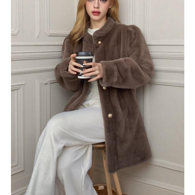 

2. Autumn and winter new fur imitation mink fur coat long stand-up collar imitation mink coat plus cotton light women s clothing l 65-75kg
