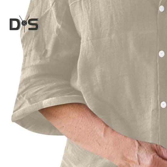 Dámská košile volného střihu s výstřihem do V a 3/4 rukávy, letní top se zapínáním na knoflíky, jednobarevné ležérní tričko pro každodenní nošení