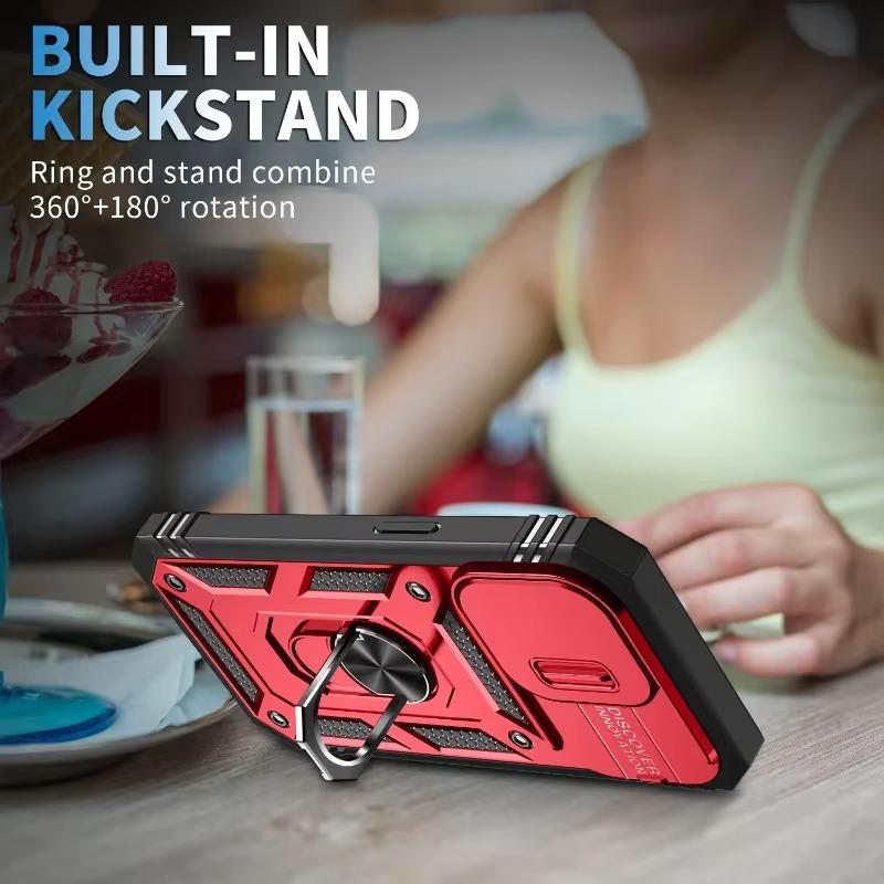 Military Grade Slide Camera Lens Protection Armor Case for iPhone 16 15 14 Plus 13 12 11 Pro Max With Metal Ring Bumpers Cover