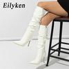 Eilyken Sexy Patent Leather Thin High Heels Women Knee High Boots Pointed Toe Zipper Ladies Long Female Shoes Zapatos Mujer