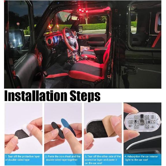 4PCS Wireless Car Interior LED Lights 7Colors USB Rechargeable Car LED Touch Light with 6 Super Bright LED Lamp Beads Car Interior Ambient Light