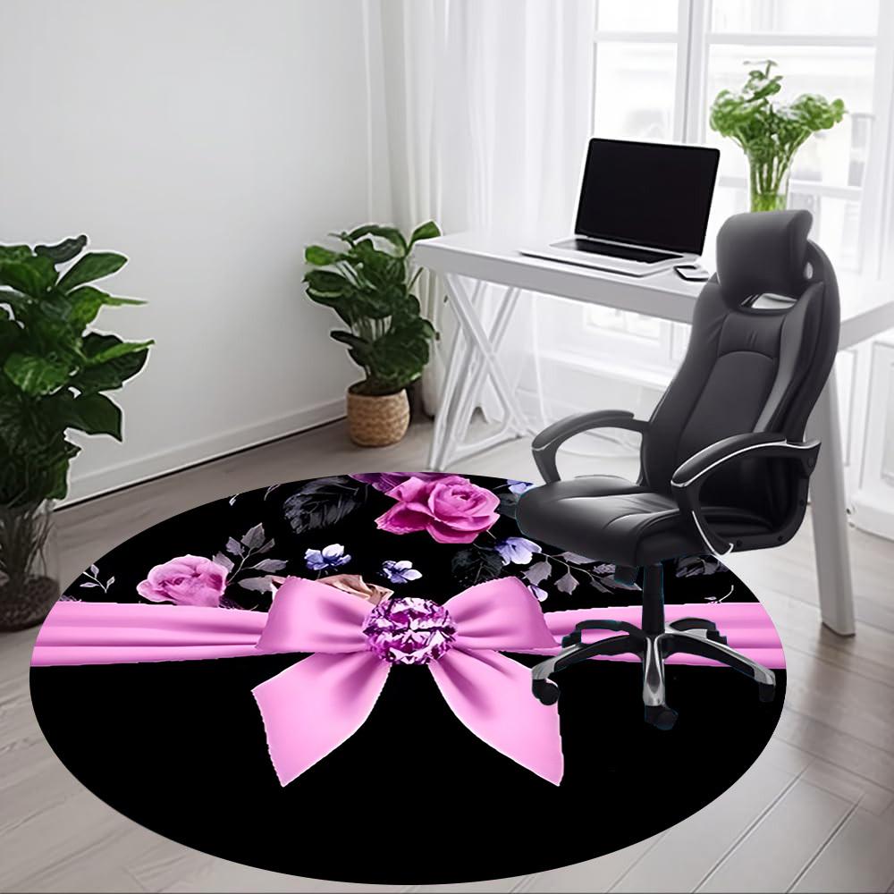 1pc Floral Ribbon Bow Chair Carpet for Office, Non-slip, Soft and Durable Office Rug for Decoration, Perfect for Office yy251229138