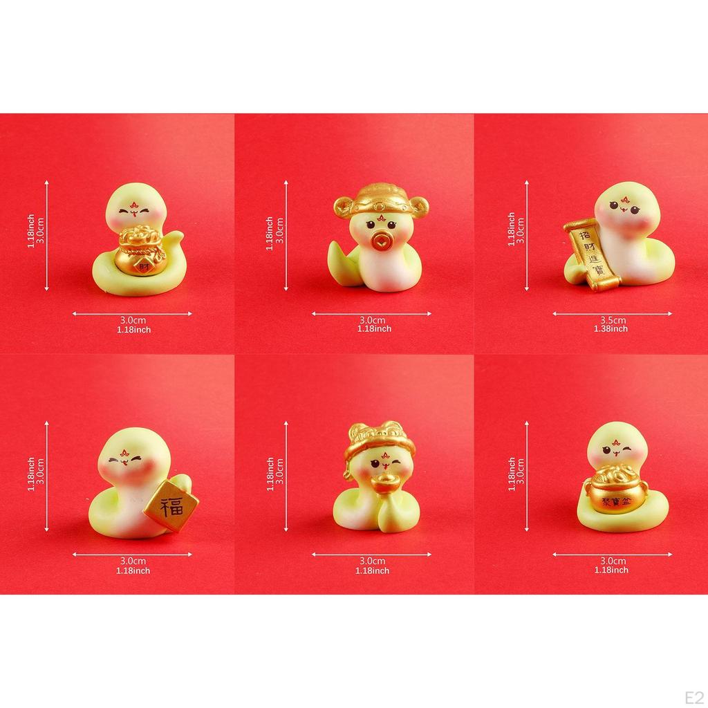 6 Pieces Miniature Snake Figurines Chinese Animal Statues Desktop Ornaments Small Sculptures for