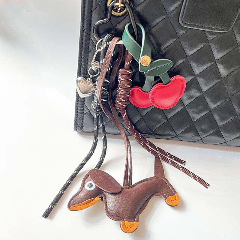 Yogodlns Faux Leather Cherry Mini Backpack Hanging Handbag Pendant Bag Pendant Bags Accessories