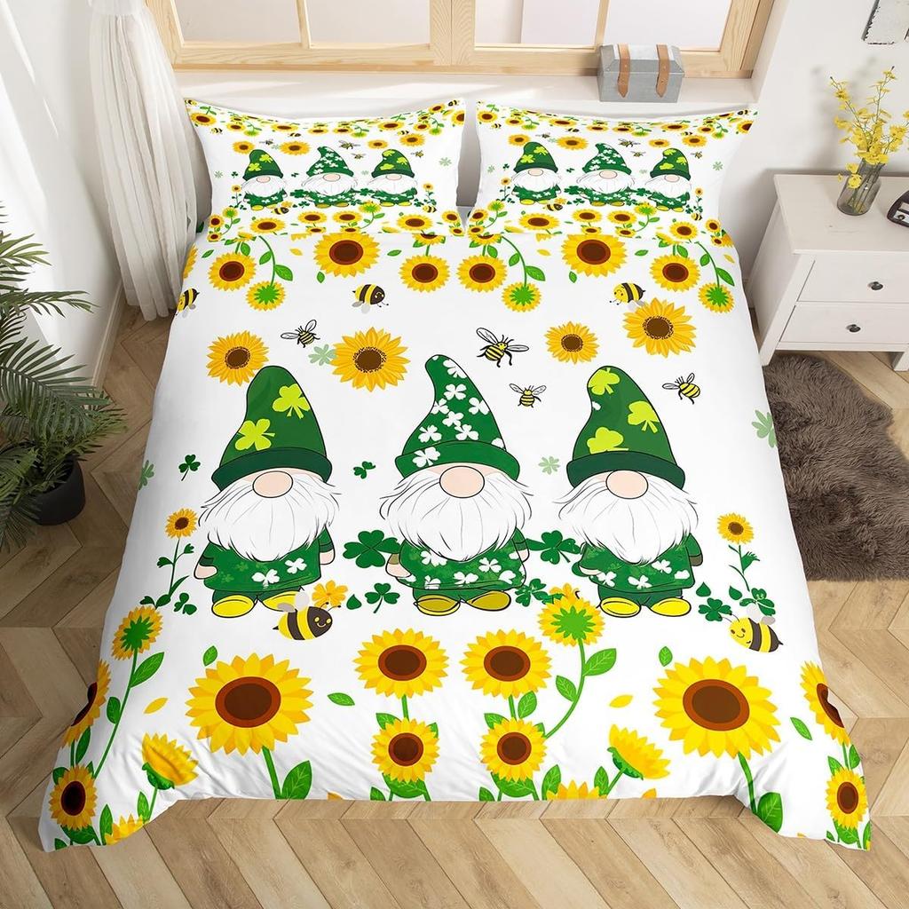Cute Honeybee Duvet Cover Twin Queen Spring Garden Bedding Set Geometric Honeycomb Hexagon Comforter Cover Wild Animal Bed Set