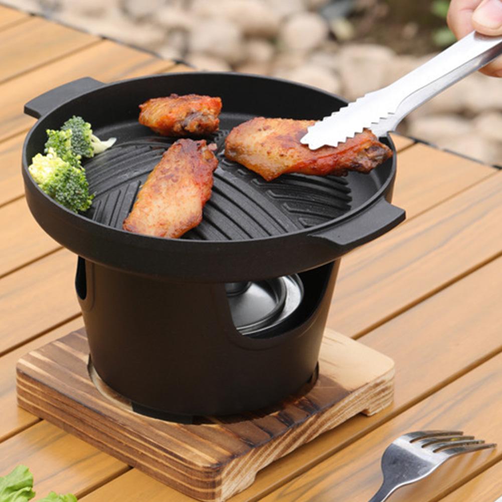 Mini BBQ Alcohol Stove Barbecue Grill Detachable Outdoor BBQ Plate Non-Stick Japanese Alcohol Stove Portable Mini Barbecue Stove