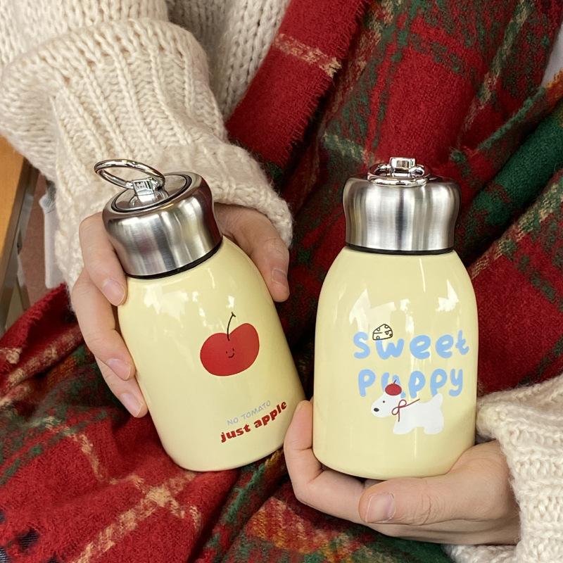 New Year'S Christmas, Bell Apple Puppy Thermos Cup Stainless Steel Water Cup, Portable Cartoon Repair Hook Portable Cup