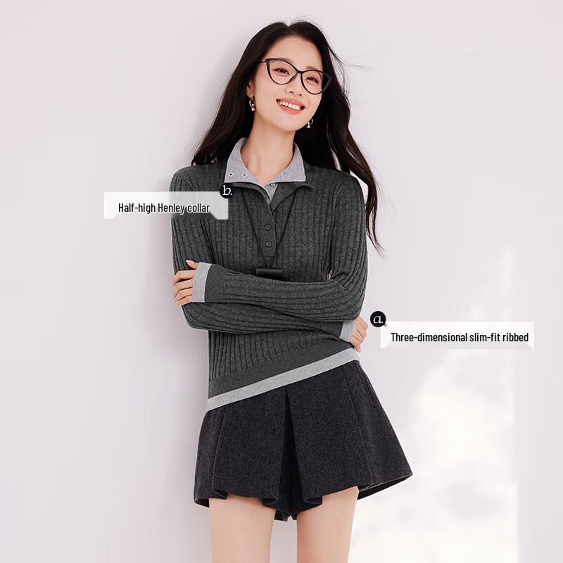 Xiangying Women's Cable Knit Faux Two-Piece Sweater