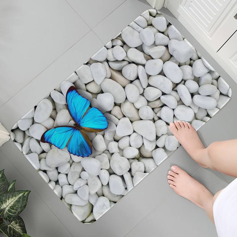 Green Butterfly Art Mat Printed Flannel Floor Mat Bathroom Decor Carpet Non-Slip For Living Room Kitchen Welcome Doormat Carpet