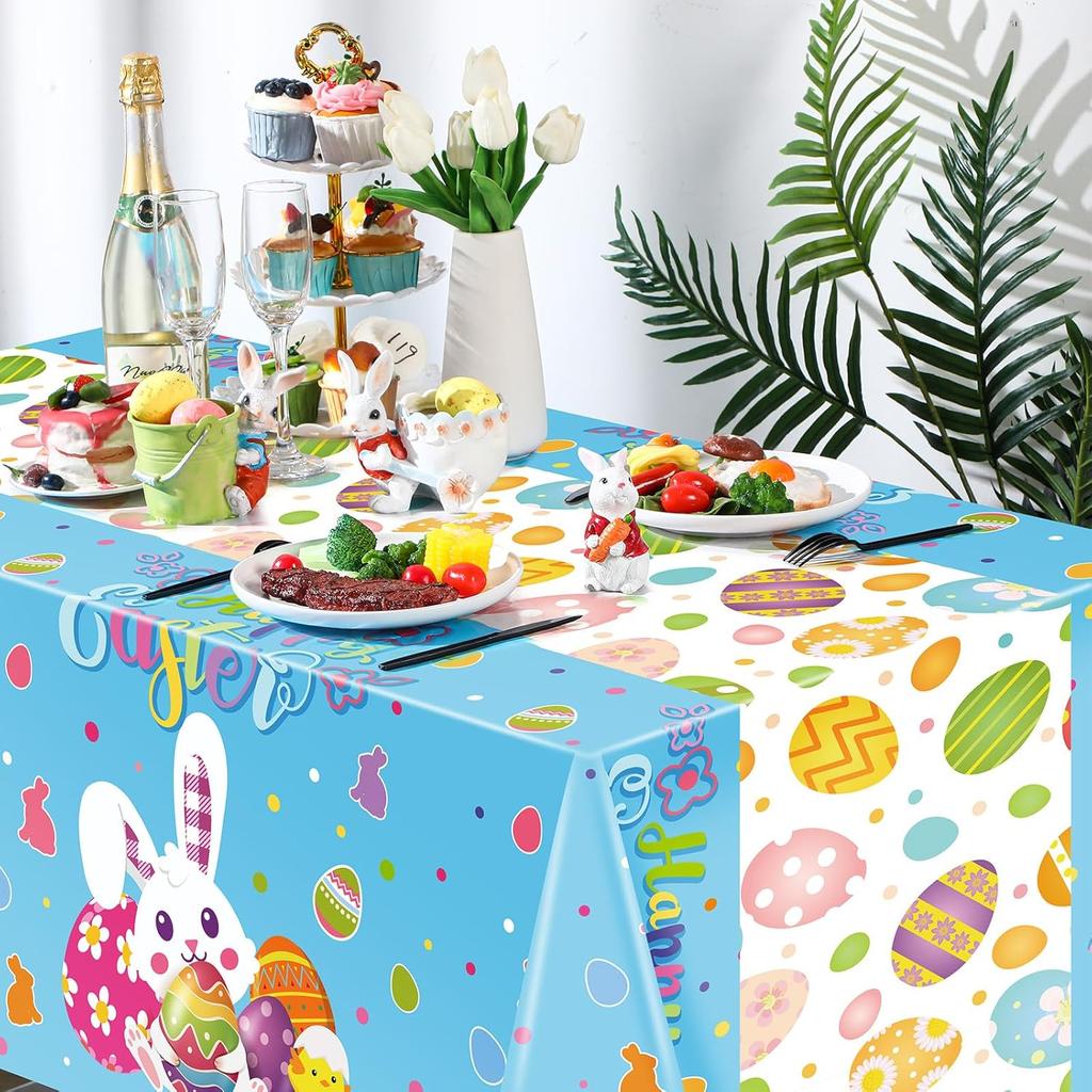VitalCozy 3 Pcs Easter Tablecloth 54 x 108 Inch Spring Easter Table Cover Disposable Plastic Tablecloths Rectangle Table Cloth for Indoor Outdoor