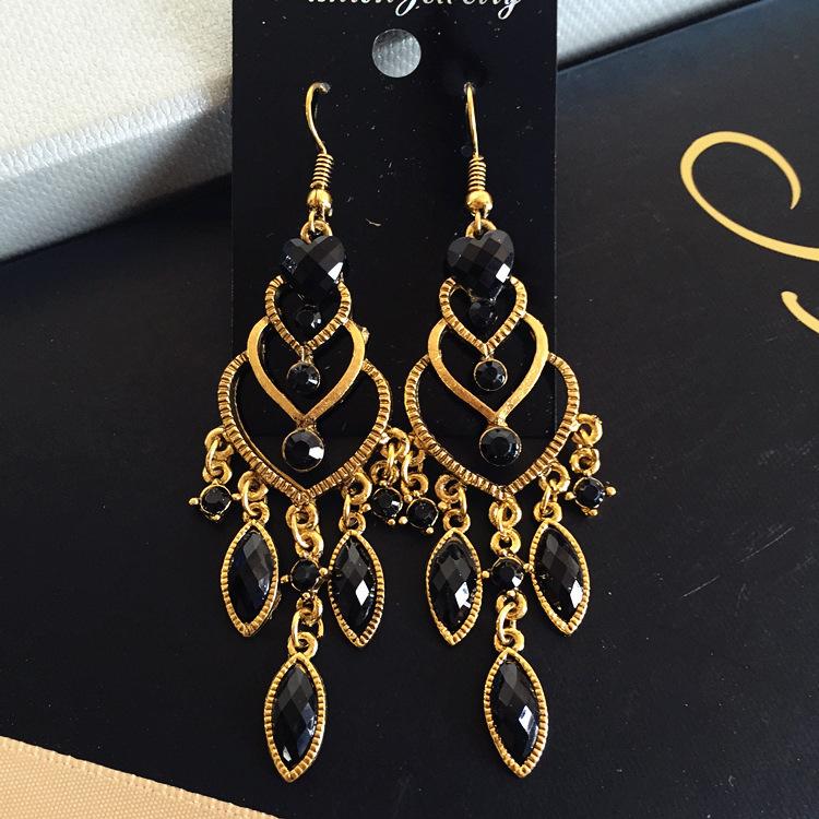 Vintage court gem set earrings long temperament bohemian earrings niche earrings women