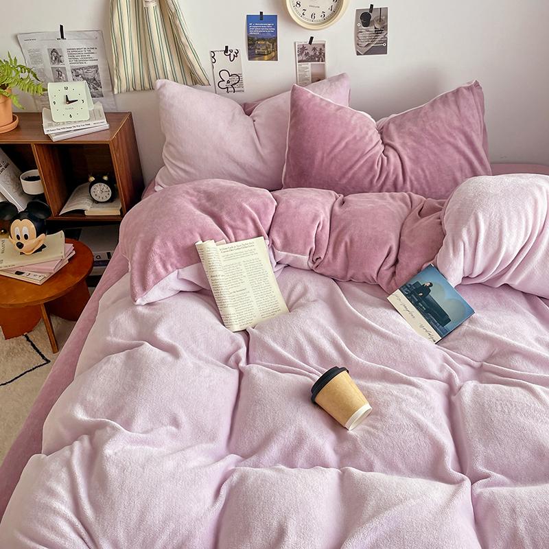 Pink Thick Milk Velvet Duvet Cover, Autumn and Winter Warm Comforter Cover, Reversible Soft Solid Color Bedding Quilt Covers 1pc