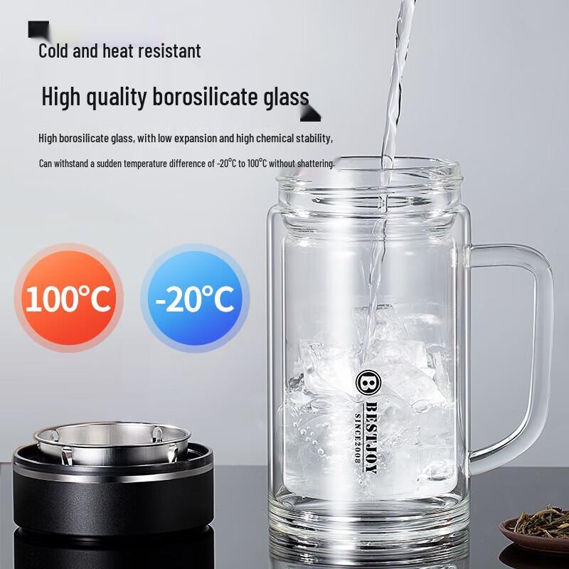 FUGUANG ZHENPIN Double-Layer Glass Office Cup with Handle