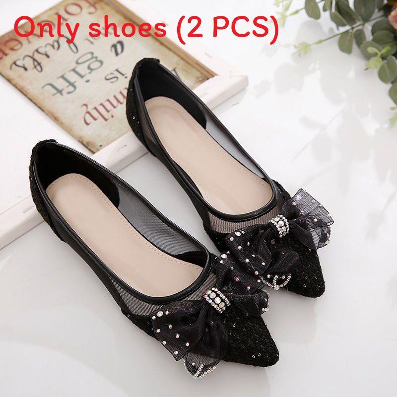 Female Loafers With Mesh Outer Fabric And Lace Bow For Casual Spring Wear