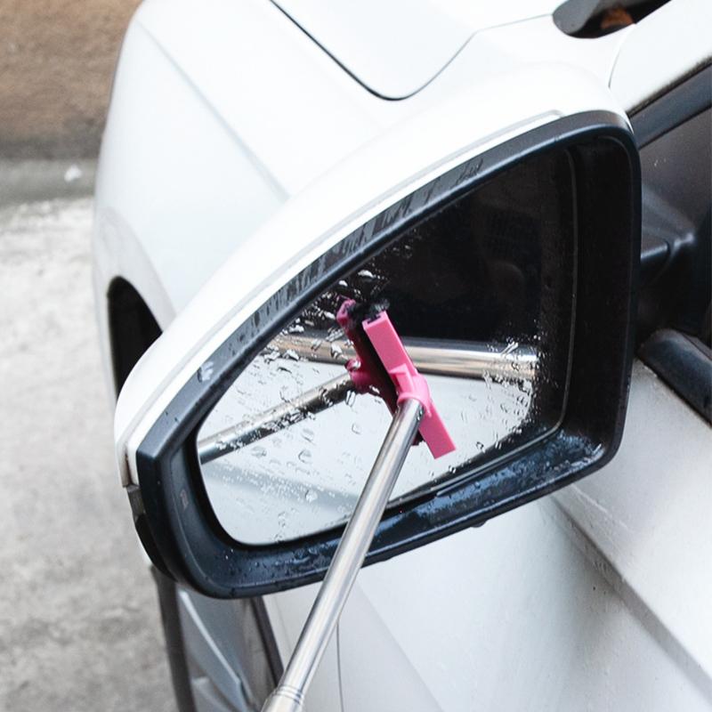 Car Rearview Mirror Wiper Wash Telescopic Cleaning Brush Handheld Wiper Long Handle Cleaning Tool Mirror Glass Mist Cleaner