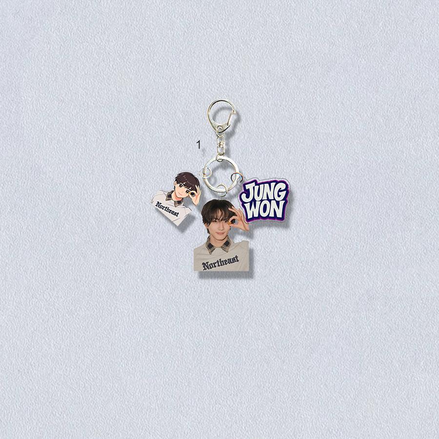 ENHYPEN Triple-Charm Acrylic Keychain, Idol Photo + Matching Cartoon + Nameplate Bag Pendant, Engene Fans Kpop Collectible Accessory