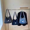 New washed denim retro messenger bag versatile commuter handbag drawstring bundle bag