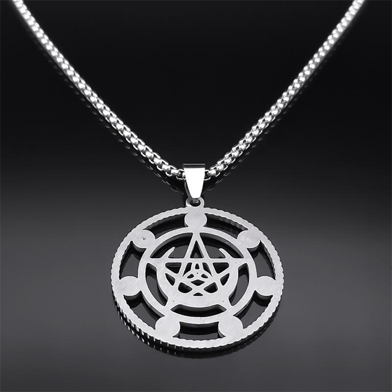 Aesthetic Witch Pentagram Knot Necklace for Women Men Stainless Steel Silver Color Pagan Pentacle Chain Gift Jewelry N9720S02
