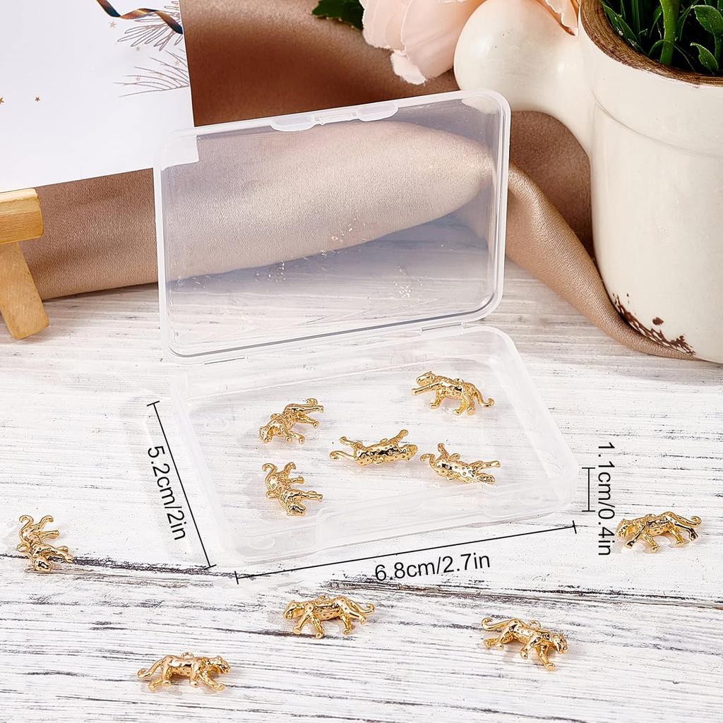 Beebeecraft 1 Box 10Pcs 18K Gold Plated Leopard Cheetah Charms Small Three Dimensional Animal Brass Jewelry Findings with Hoop for DIY Necklace
