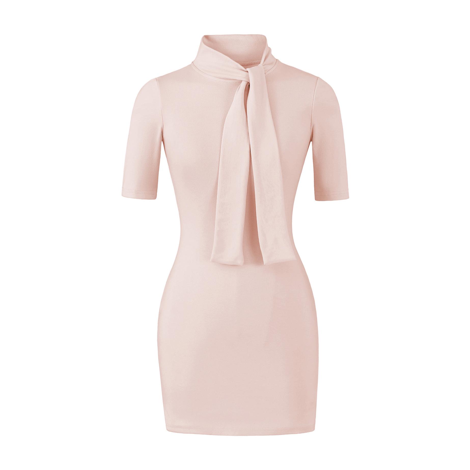 

Pure Desire Elegant Lace-Up Midi Dress for Women, Spring 2026: Slimming Half-High Collar and Mid-Sleeve Short Skirt. Medium