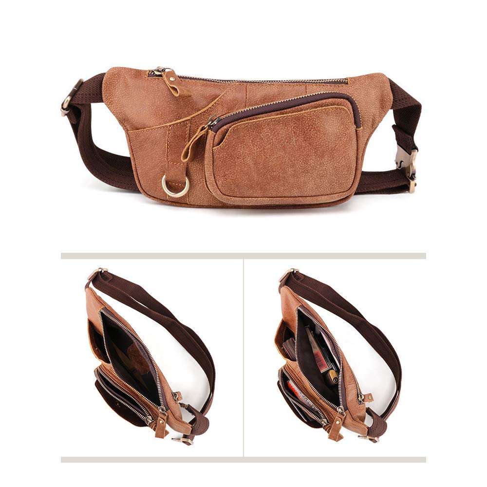 Whatna 3way Natural Cowhide Body Shoulder Bag Waist Pouch Genuine Leather Thick Leather Crossbody Bag Sports Bag Bicycle Casual Excursion Travel