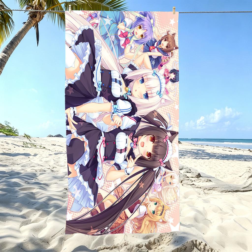 Nekopara Galgame Beach Towel Anime Cat Girl Microfiber Quick Dry Soft Skin Friendly Gym Sports Towel Stylish Beach Accessories