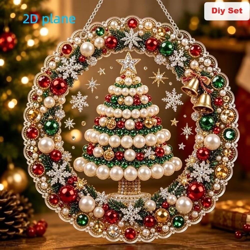 2D Flat Acrylic DIY  Painting Pendant Round Santa Beaded Sun Catcher  Holiday Party