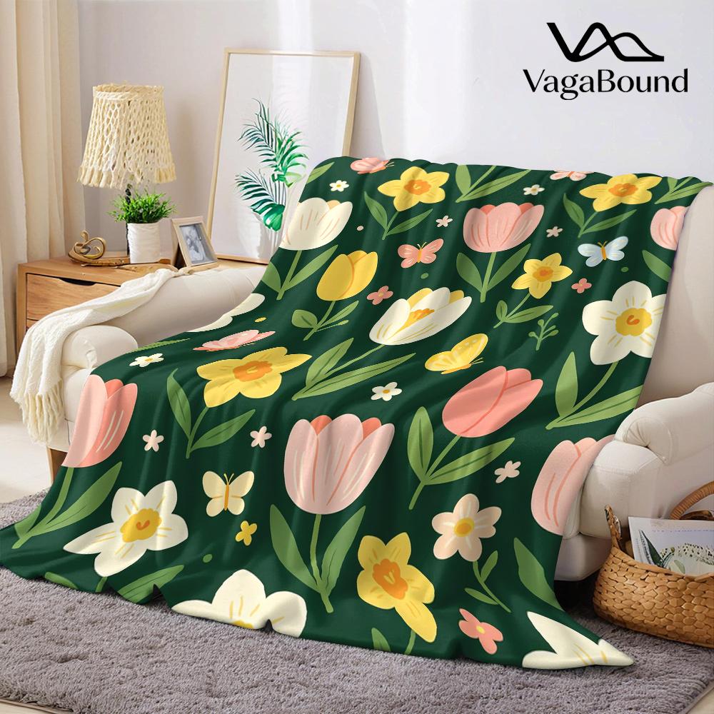 Spring Tulip Daffodils Flannel Blanket Warm Soft Halloween Christmas All-Season Couch Decorative Cozy Warm Gift